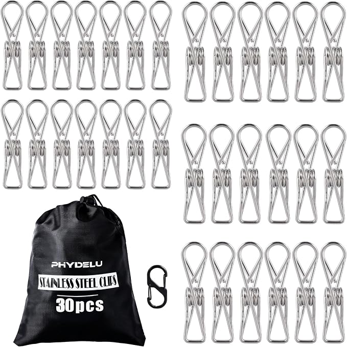 30 PCS Clothes Pins Heavy Duty Outdoor Metal Clothespins Laundry pins Clips | pin stainless outdoor steel clothesline chip strong line wooden clothespin plastic bulk outside close cloths hanging bags