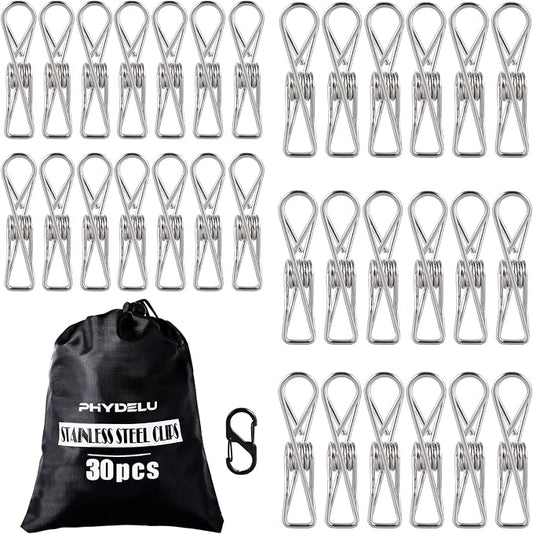 30 PCS Clothes Pins Heavy Duty Outdoor Metal Clothespins Laundry pins Clips | pin stainless outdoor steel clothesline chip strong line wooden clothespin plastic bulk outside close cloths hanging bags