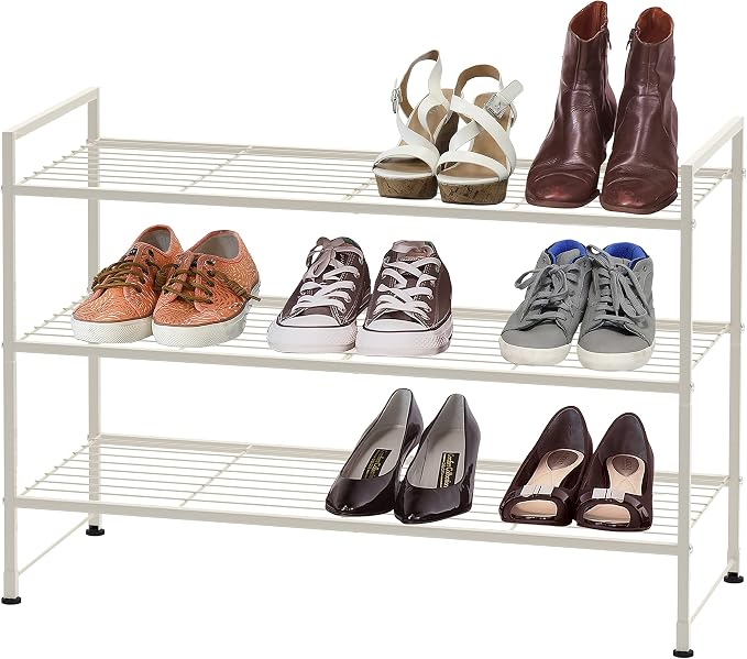 Simple Houseware 3-Tier Stackable Wired Grid Shoe Rack, White | 9 Pairs of Shoes Storage Organizer for Closet, Entryway, Garage & Corridor