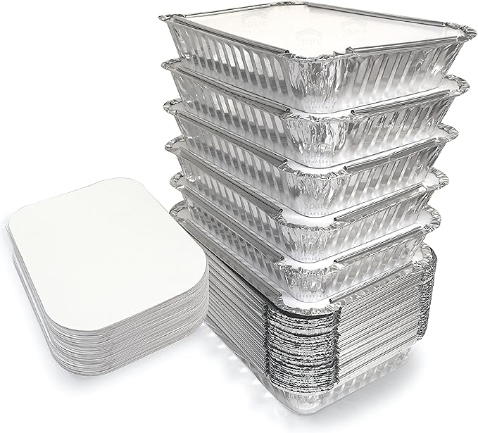 55 Pack - Aluminum Pan/Containers with Lids/Foil Containers/Aluminum Pans with Lids/Take Out Containers/Disposable Pans/Aluminum Foil Food Containers/Freezer Meals containers (2.25 LB)