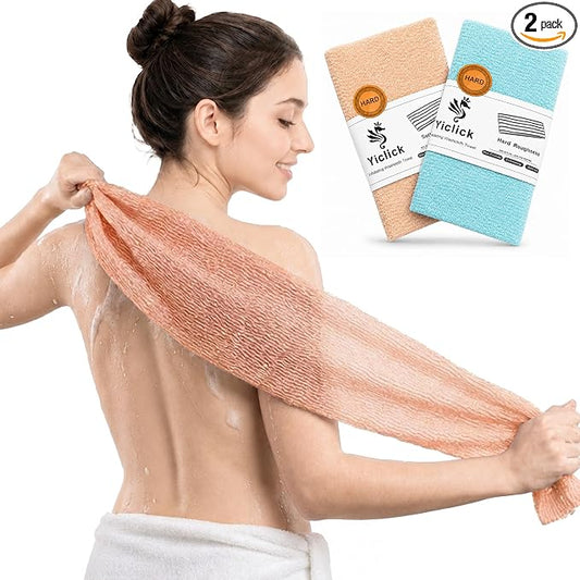 Yiclick 2PCS Exfoliating Washcloth Towel - Exfoliating Body Scrubber Exfoliator, Loofah Sponge Wash Cloth, Korean & Japanse & African Net Sponge Rag - Back Scrubber Washer (Lake Blue+Orange)