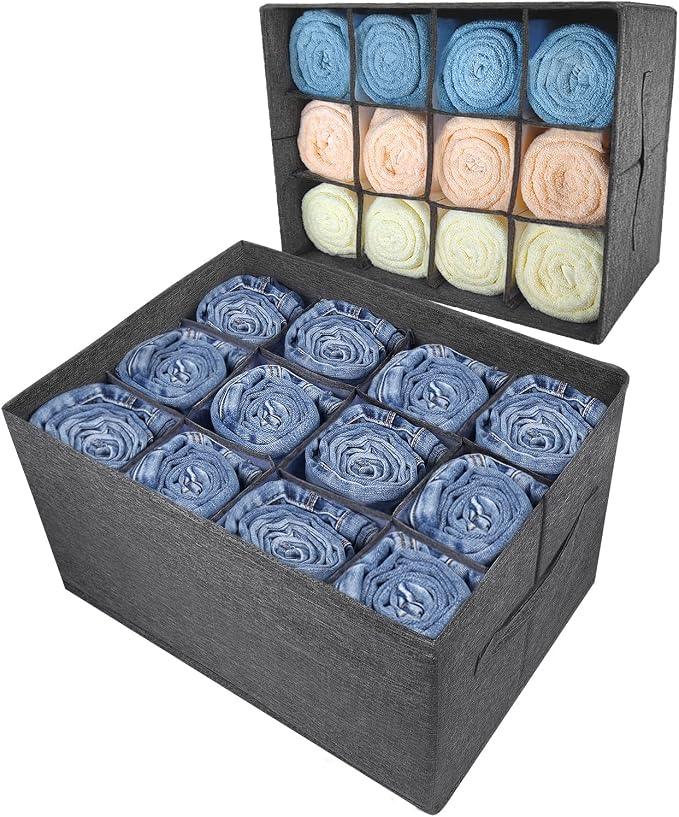 EASEVE Closet Organizers and Storage Bins for Clothes - 12 Cell Drawers Organizer Grid Storage Box for Jeans Pants Sweater Towel T-shirts, Wardrobe Shelf Dividers Closets Organization (1 Pcs)