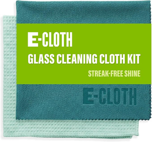 E-Cloth Microfiber Window Cleaning Cloth Kit - Glass Cleaning Cloth for Windows, Mirrors, Cars, Lenses, Eyeglasses, & More, Streak Free Clean, Machine Washable Reusable Towel - Green