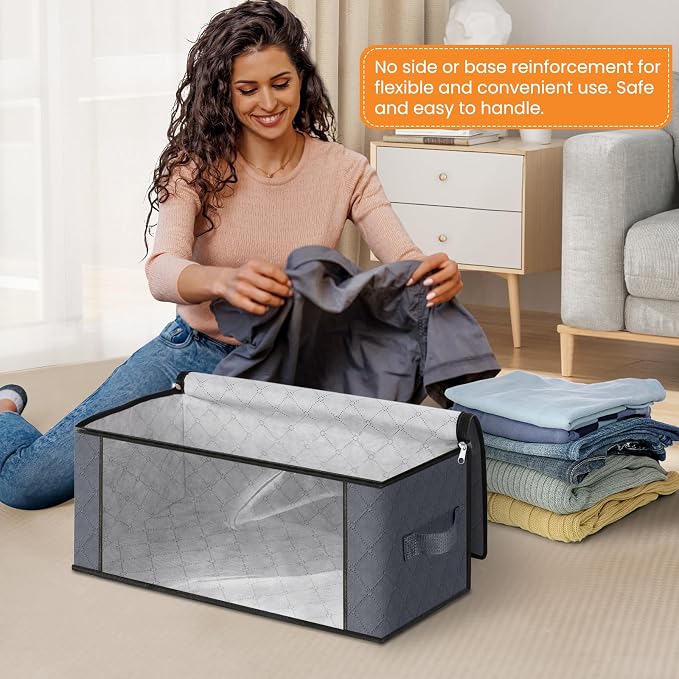 Fab totes 35L Closet Organizers and Storage, Foldable Under Bed Storage Containers, Storage bags for Organizing Bedroom, Closet, Clothing,Organization with Handle (3 Pack,Grey)