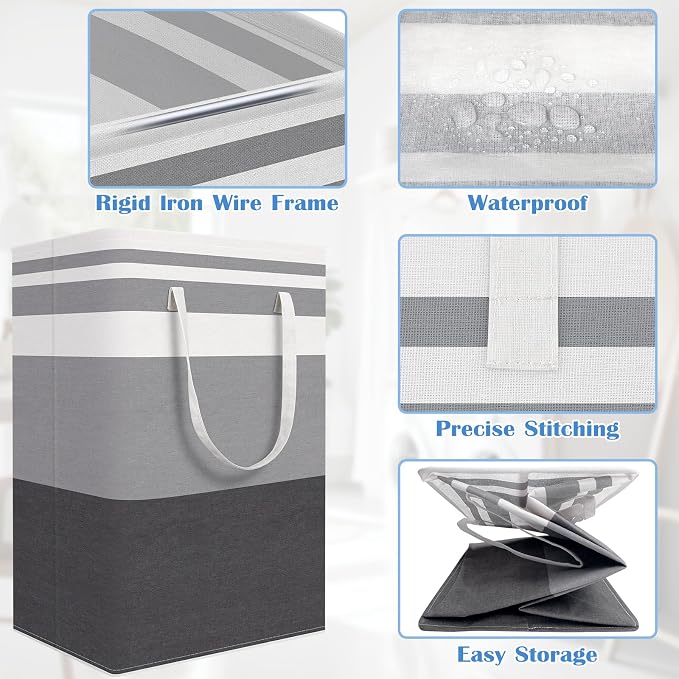 BlissTotes 3-Pack Laundry Basket, Collapsible Laundry Hamper, Grey, 88L | Laundry Clothes Hamper, Hampers for Bedroom, Freestanding Hamper with Handles, Clothes Laundry Basket