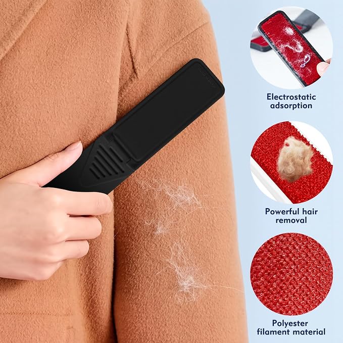 Kerros Foldable Lint Brushes for Clothes and Pet Hair, 4 Pack | Reusable Portable Lint Brushes for Clothes, Furniture and Pet Hair, 2 White and 2 Black, Compact Travel Size