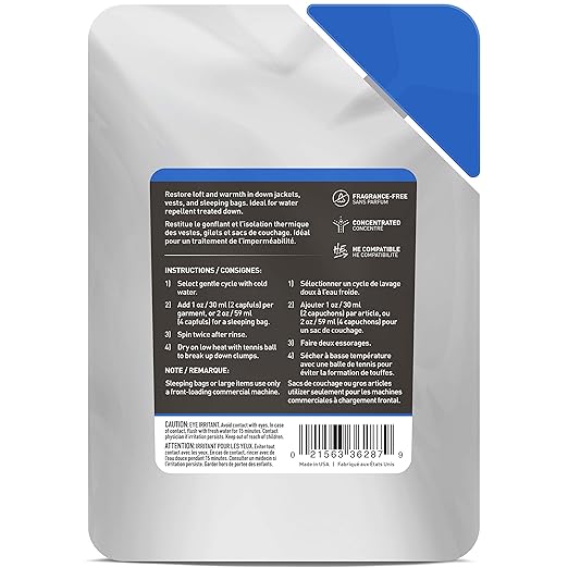 GEAR AID Revivex Down Cleaner for Washing and Restoring Loft in Puffer Jackets, Vests, Blankets, and Sleeping Bags, 10 Fl Oz