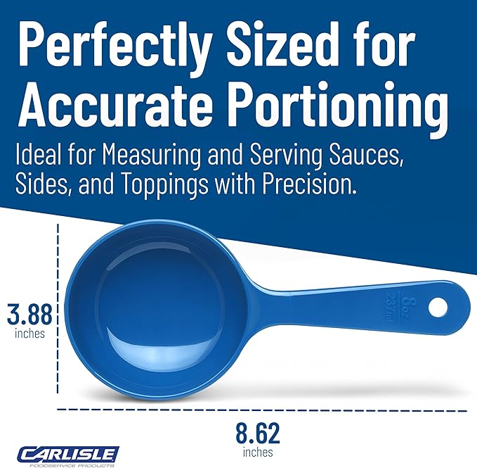 CFS 493114 Solid Short Handle Portion Control Spoon, 8 oz, Blue