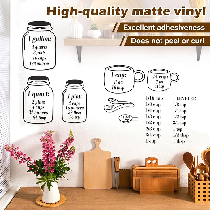 Measuring Cup and Spoon Organizer Set, Kitchen Measurement Conversion Chart with 16 Clear Small Hooks and Anti-Collision Pads for Hanging Measuring Cup and Spoon