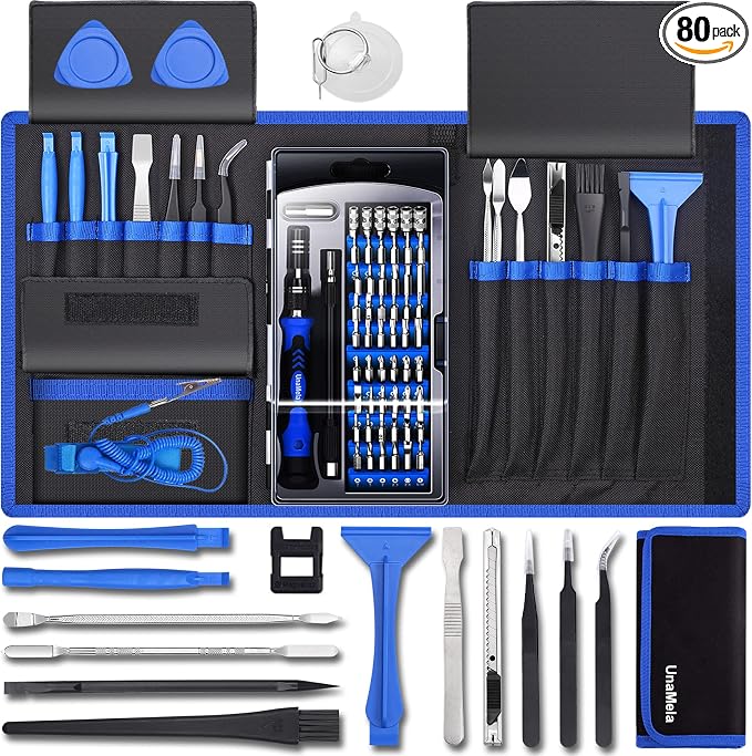 80 IN 1 Professional Computer Repair Tool Kit, Precision Screwdriver Set | Magnetic Screwdriver Set for Laptop, PC, MacBook, Tablet, iPhone, PS4, Electronics, Gamer Tech Gifts for Men (Blue)
