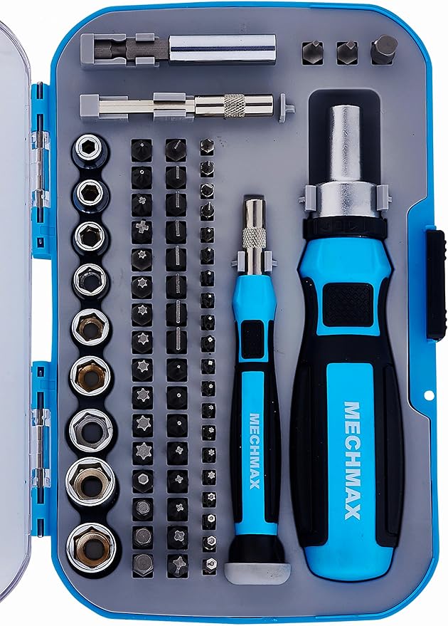 68-Piece Ratcheting Screwdriver Set with Bits & Sockets | Precision tool kit with sockets & compact injection storage case. Ideal for household DIY, furniture assembly & repair