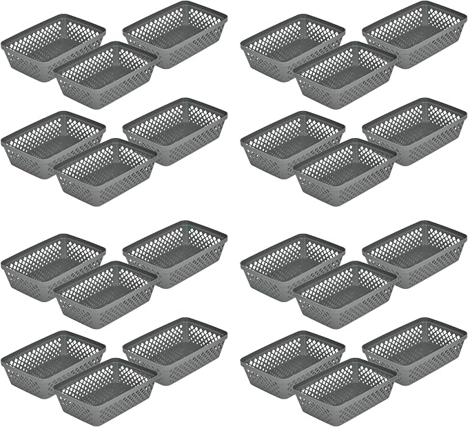 Glad Plastic Storage Basket Set - Multipurpose Drawer Trays, Kitchen Pantry Containers, and Bathroom Bins - Medium Organizers, Grey, 6 Count (Pack of 4)