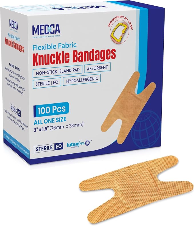 Flex Fabric Knuckle Bandages - Flexible Fabric Adhesive for Finger Care & Wound Protection - 100 Count Box