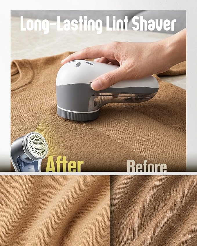 POPCHOSE Fabric Shaver, Lint Shaver with 6-Leaf Blade, Rechargeable | Lint Remover with Type-C Fast Charing Port, Sweater Defuzzer, Clothes Shaver for Couch, Furniture, Blanket, Remove Pilling