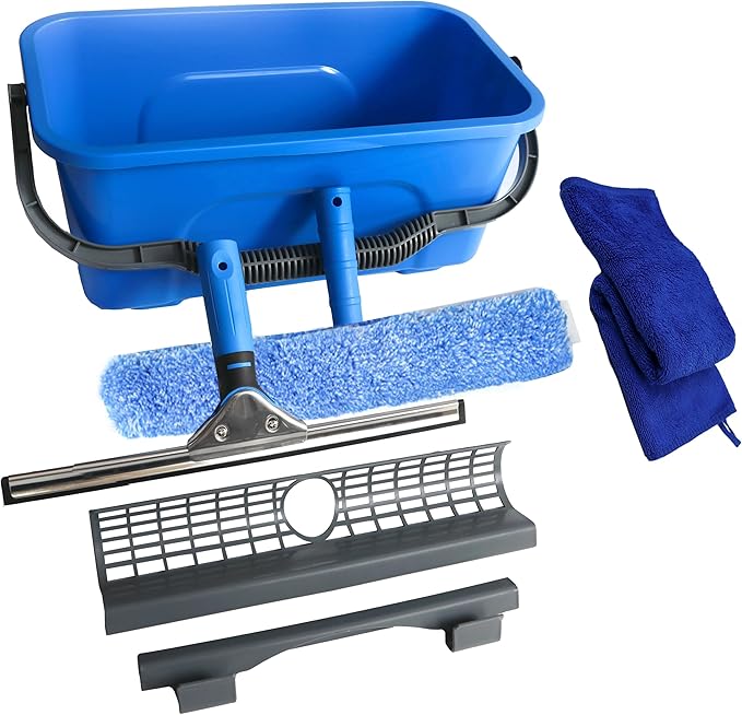 Window Washing Kit,Window Cleaning Squeegee Kit with Bucket | window Cleaning Tool,Squeegee with Shelf Storage for Window Cleaning,window squeegee for home Outdoor Commercial Use