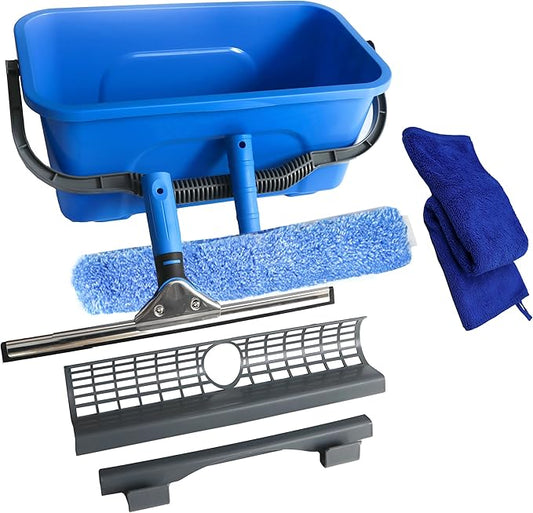 Window Washing Kit,Window Cleaning Squeegee Kit with Bucket | window Cleaning Tool,Squeegee with Shelf Storage for Window Cleaning,window squeegee for home Outdoor Commercial Use