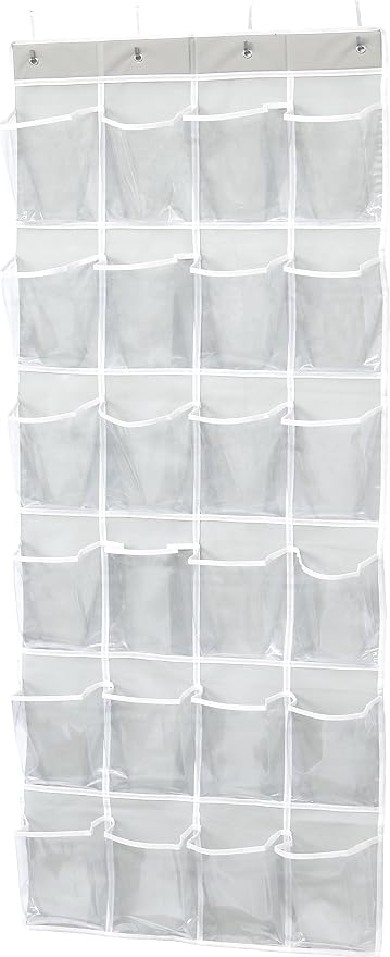 Simple Houseware 24 Pockets Large Clear Over the Door Shoe Organizer, Gray | 56" x 22.5", 4 Durable Metal Hooks, 5" x 9" Pocket Size, Multipurpose