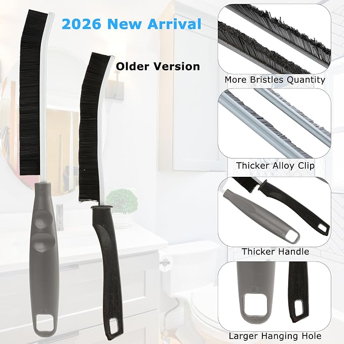 2026 NEW Ergonomic Anti-Slip Handle Grout Brush, 4Pcs Crevice Cleaning Brush, Hard Bristle Multi-Purpose Cleaning Tools, Small Cleaning Brush for Household Use Kitchen Bathroom, Left Hand