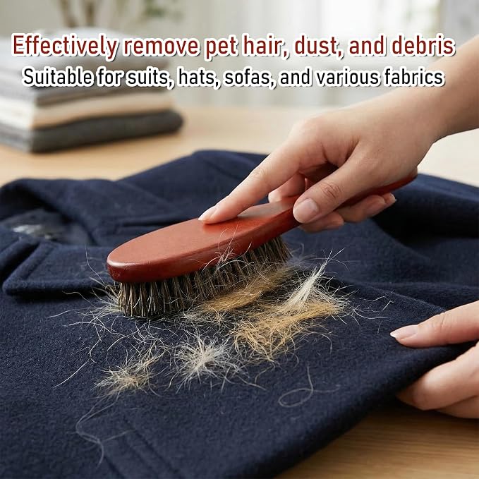 Clothes Lint Remover Brush, Garment Lint Brush | Pure Horse Bristle, Beech Wood Handle, for Removing Pet Hair and Dust from Sweaters, Coats, Blankets and Furniture