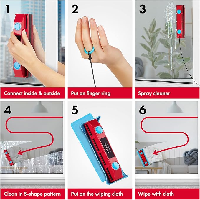 Tyroler Bright Tools The Glider D-2 Magnetic Window Cleaner for Double Glazed Windows. Fit to 0.3in - 0.7in Window Thickness. Glass Cleaner | | Double Sided Outside Window Cleaner Tool Fits Windows 0.3"-0.7" Thick | Magnet Window Cleaner Tool, Magnetic...