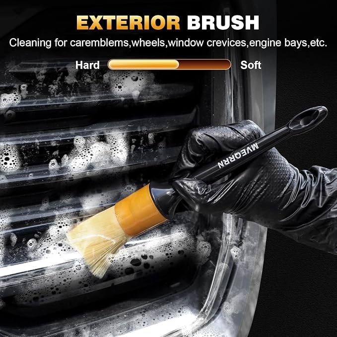 MVEQRRN 7PCS Car Detailing Brush Set,Boars Hair Detail Brush Kit(Gold) | Ultra Soft No Scratch, Car Dust Brush,Car Detailing Brushes Kit, Detail Brushes Car Detailing for Interior Exterior