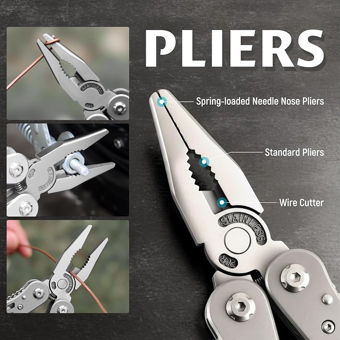 Leopcito 14-In-1 EDC Multitool Pliers, Stainless Steel Multi Pliers, Pocket Knife, Bottle Opener, Screwdriver with Pouch for Survival and Camping