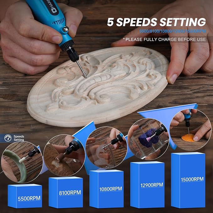 HARDELL Mini Cordless Rotary Tool 4V, 5-Speed 42pcs DIY Craft Tool Kit | Comfortable grip , Lightweight , Low noise, Suit for kids, DIY Cutting, Sanding, Polishing, Drilling, Engraving