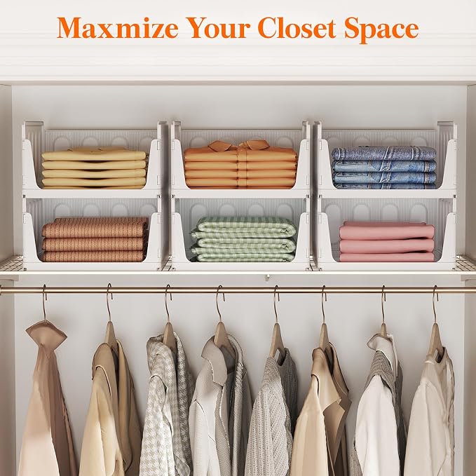 Lifewit 8 Pack Stackable Closet Organizers and Storage Basket for Clothes, Plastic Sweater Storage Bins for Wardrobe, Multifunctional Pants Organizer for RV, Pantry, Kitchen, Dorm, 16.5" Depth