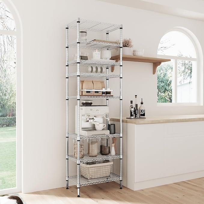 IZEUK 8 Tier Adjustable Metal Storage Shelving Unit, Heavy Duty Standing Rack Organizer for Kitchen, Pantry, Laundry Room, Garage or Basement, 2000 lbs Capacity, 23.6 W x 13.8 D x 79.5 H, Chrome