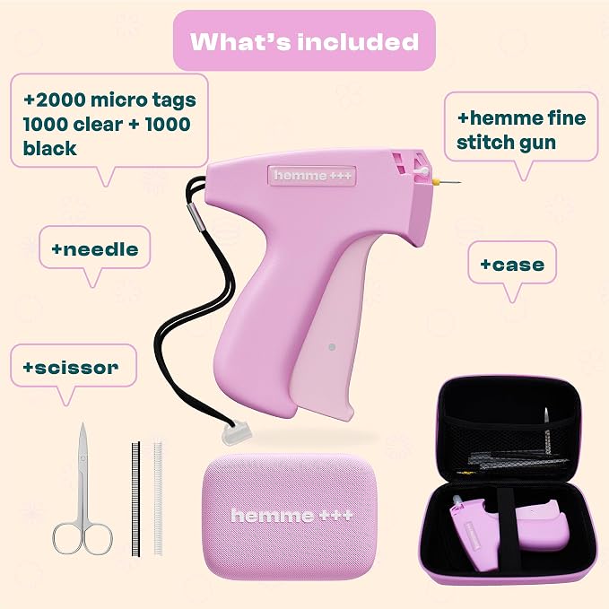 Stitch Gun for Clothes, Tagging Gun for Clothing w/2000 Clear/Black Micro Tags Scissors Case, Stitchy Quick Clothing Fixer Gun, Clothing Stitch Gun Micro, Quick Fix, Hemming Tool, Hem Gun