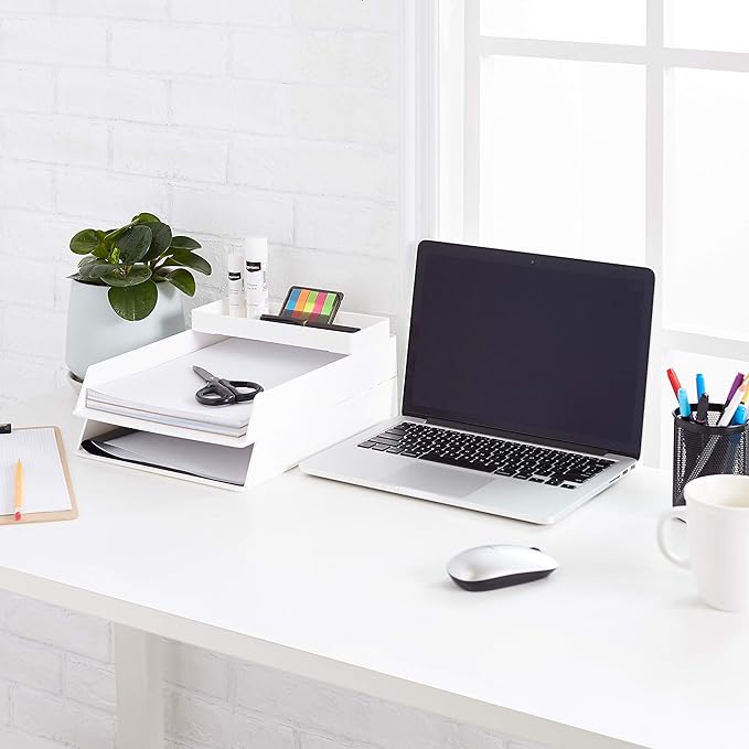 Amazon Basics Rectangular Plastic Desk Organizer, Half Accessory Tray for Office Supplies and Workspace Organization, 9.4" x 3.3" x 1", White