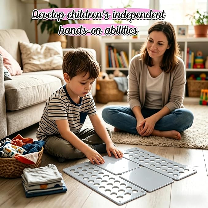 Mini Toddler Shirt Folding Board - Ages 1-7 Gray, Builds Independence | great for Montessori laundry, lightweight PP, smooth rounded edges, quick & simple, develops confidence & skills, stores flat