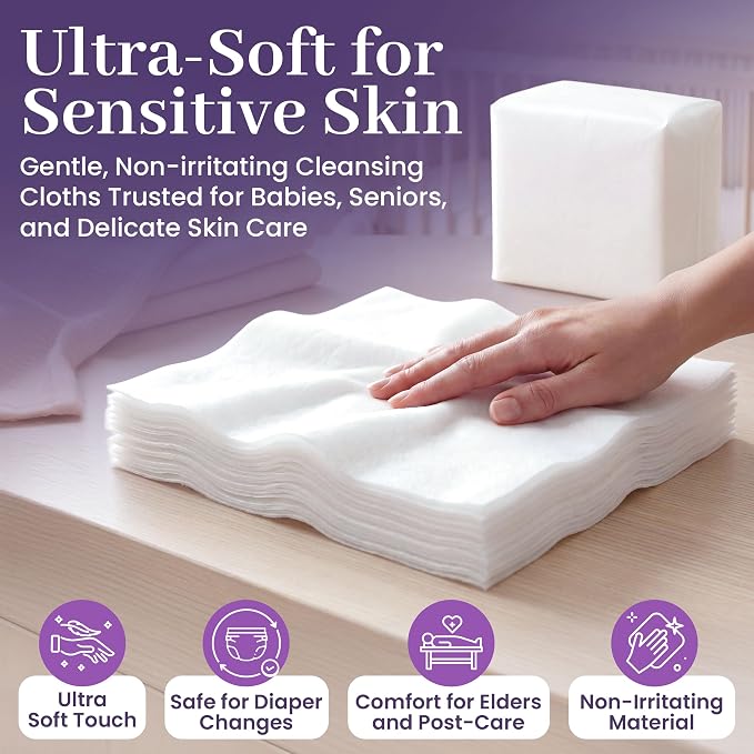 Disposable Dry Wipes 200 Count - Soft Disposable Washcloths for Adults, Sensitive Skin, Baby Care & Incontinence, Extra Large 9.5" x 13.5" Unscented Cleansing Cloths, Hospital Grade - by ProHeal