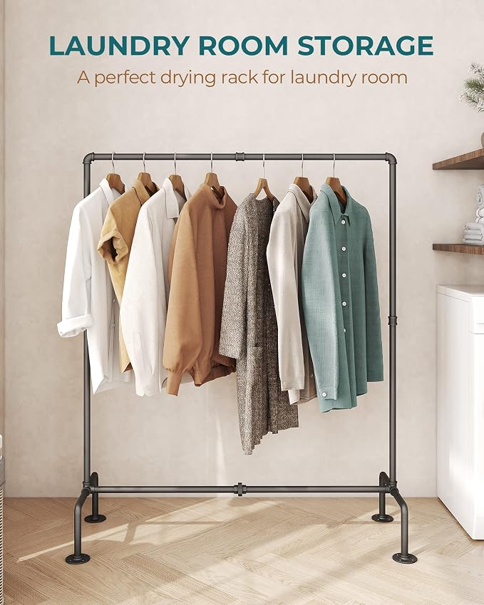 OROPY Heavy Duty Clothes Rack, Industrial Pipe Clothing Rack Freestanding | Clothing Rack for Hanging Clothes, Detachable Clothes Rack for Garment Storage Display, Max 247lbs, Easy Easy Assembly, Black