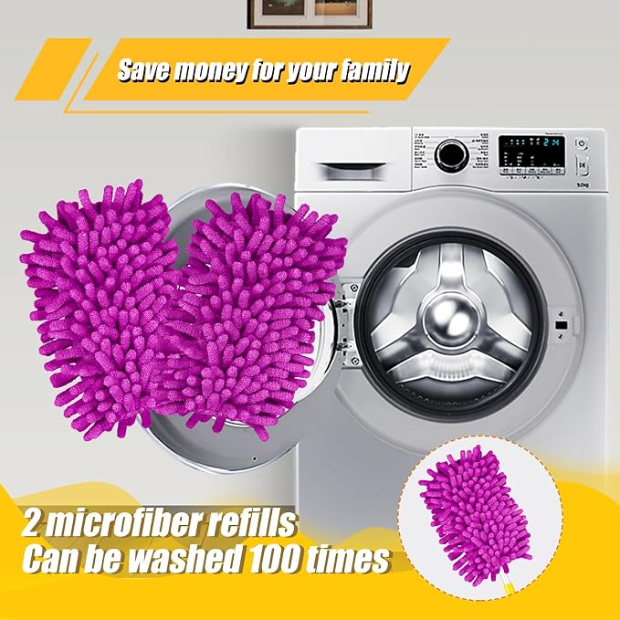 2pcs Duster Refills, Microfiber Dusters Heavy Duty Refills 360 Ceiling Fan Duster Replacements Reusable Hand Dusters for Cleaning (Purple)