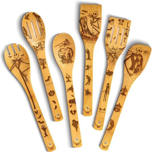 Nightmare Wooden Spoons for Cooking Before Christmas - Wooden Utensil Set with Spatulas & Spoons, Heat-Resistant, Eco-Friendly Kitchen Utensils for Non-Stick Cookware