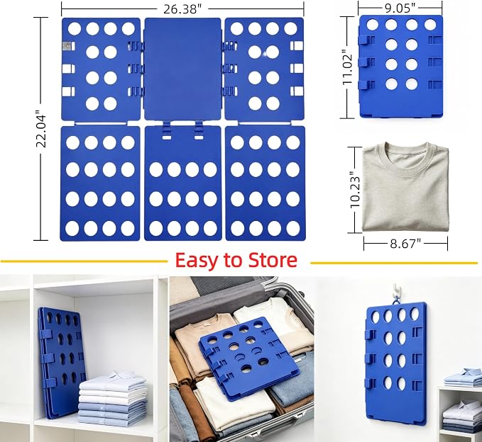 Shirt Folding Board, Shirt Folder - Folds Hoodies, Jeans & Shirts, Blue | Quick garment folding, heavy duty for thick clothes, for adults & kids, compact foldable design, no assembly required