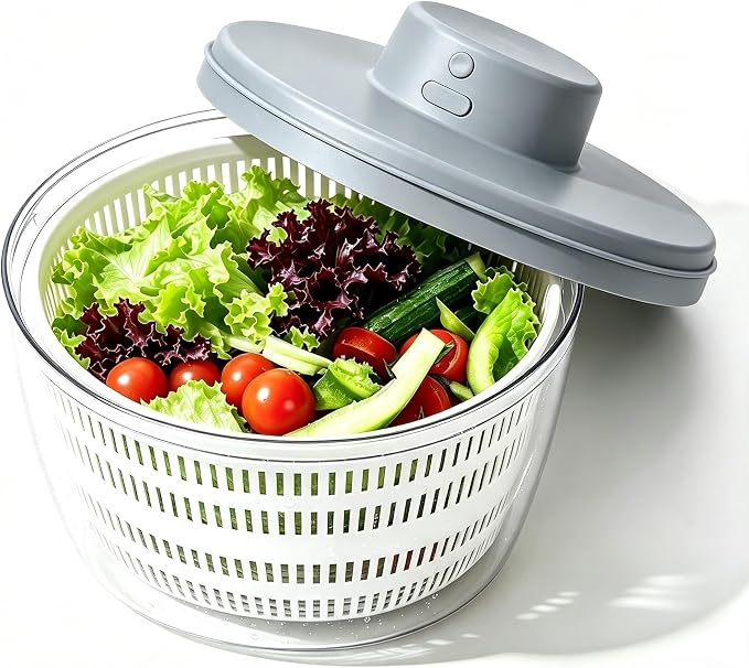 Electric Salad Spinner, 4L Wireless USB Salad Spinner Dehydrator for Fruit Vegetables, Large Capacity Salad Vegetable Dryer, Quick Drainage Electric Mixer White