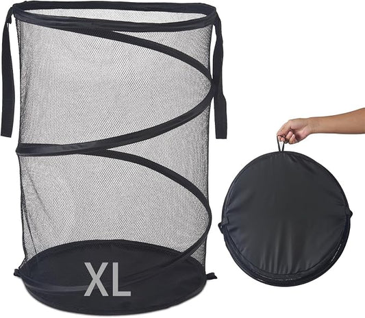 Seiritex Mesh Popup Laundry Hamper 115L Foldable Laundry Basket Extra Large Capacity Collapsible Clothing Storage Basket with Handles 26 H x 18 W x 18 L (Black)