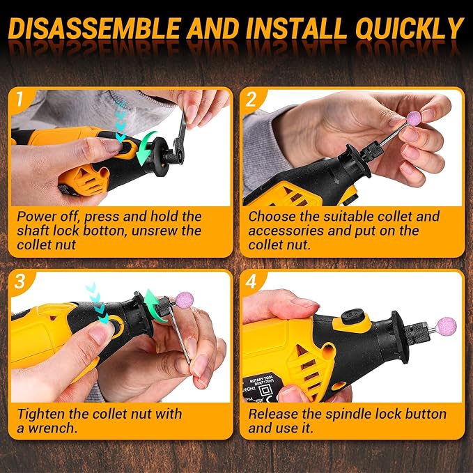 Rotary Tool Kit: DEKOPRO Power Hand Rotary Tools Mini for Wood/Metal, Electric Grinder Drill Machine Set with Flex Shaft for Carving, Cutting, Sanding, Grinding, Polishing, Engraving