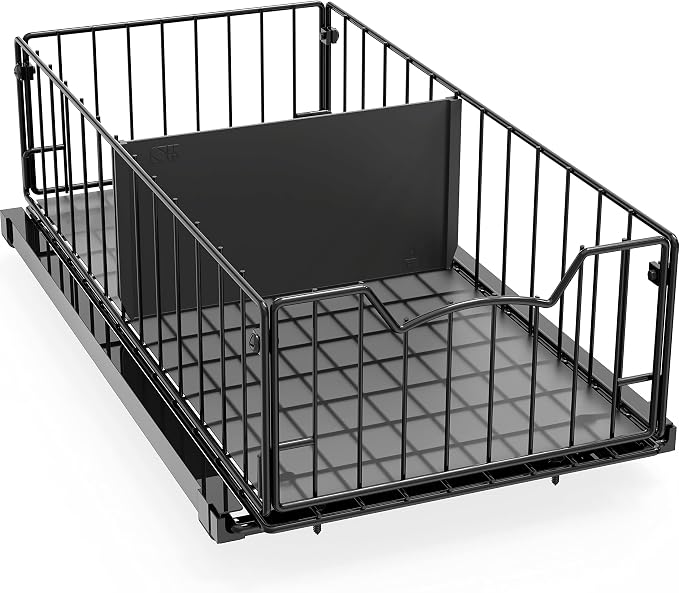 Simple Houseware Pull-Out Cabinet Sliding Basket, 17.2Dx9.7Wx5H, Black | Ideal for Kitchen and Bathroom Cabinet Storage Organizer, Under Sink or Pantry Organization