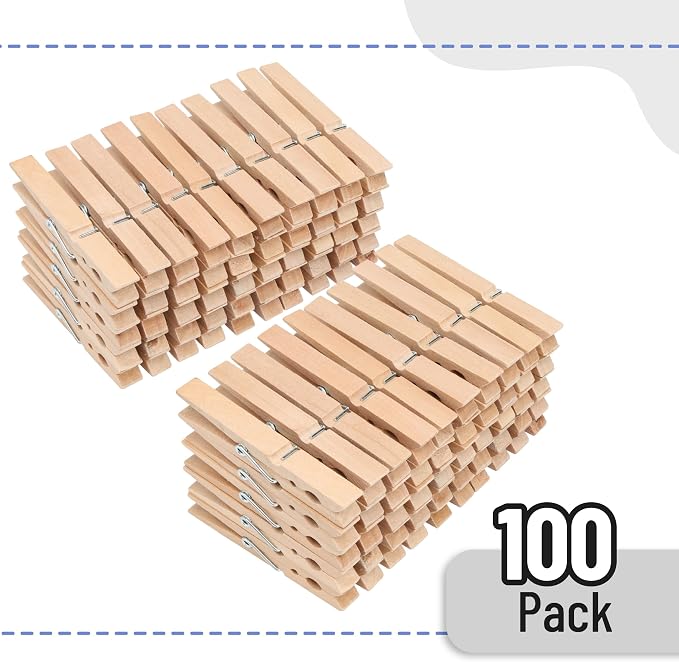Mr. Pen- Large Wooden Clothes Pins, 4 Inch, 100 Pack, Heavy Duty Natural Wood Clips for Crafts, Classroom Projects, Hanging Photos, Chip Bags, Decoration, Rust Resistant Spring