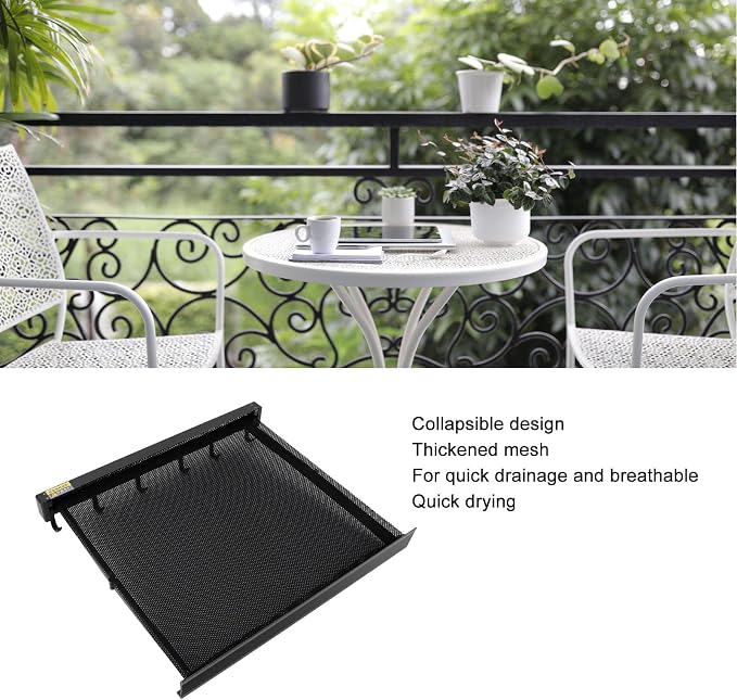 Pilipane Retractable Clothes Drying Rack Wall Mount Foldable Laundry Organizer with Breathable Mesh Platform for Patio Bathroom Aluminum 42x37.8cm (Black)