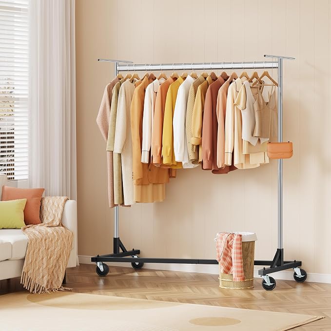 Hoctieon Z Clothes Rack with Cover, Metal Heavy Duty Clothing Rack, Rolling Garment Rack with Wheels, with Dustproof Cover Waterproof Protector, with 2 Durable Zippers, for Hanging Clothes, Chrome