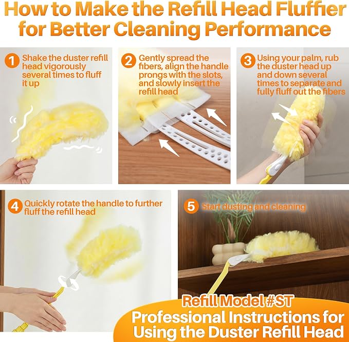 JOYMOOP Scented Telescopic Duster kit, 3FT Extendable Handle (Yellow) + 48 Yellow Refills for Swiffer Feather Duster,Easy Cleaning for Ceilings, Ceiling Fans, Blinds, Vents & Shelves
