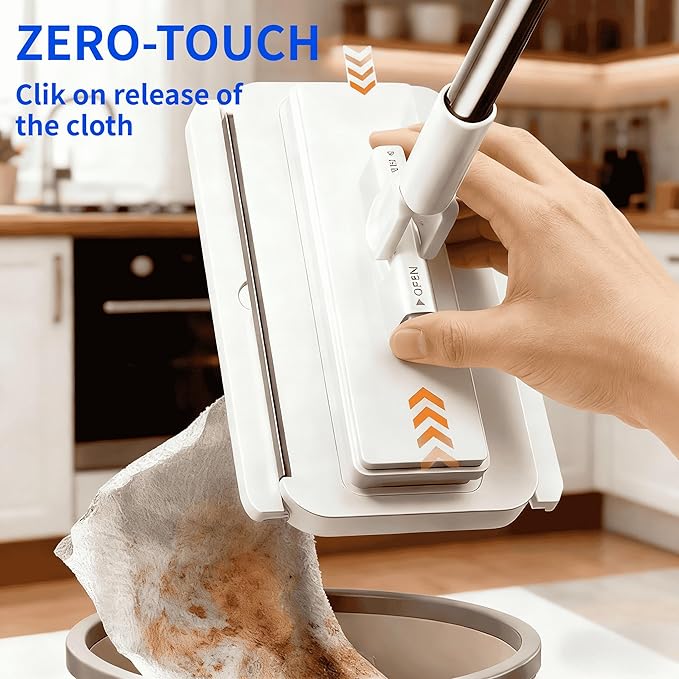 Snap Grip Mini Mop with a Mini Foldable Desktop Mop, Zero-Touch Gap Dust Cleaner with 39in Stick & Locking Head, Dry Wet Disposable Dust Mop for Kitchen Wall Bathroom Toilet Corners (Lazy Mops Set)