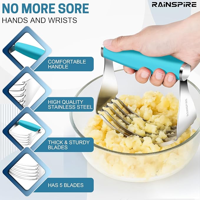 Rainspire XL Pastry Cutter For Baking, Heavy Duty Pastry Blender Stainless Steel, Thick Sharp Blades Dough Blender, Dough Cutter Butter Cutter Pastry for Easy Mixing, Dishwasher Safe, Blue
