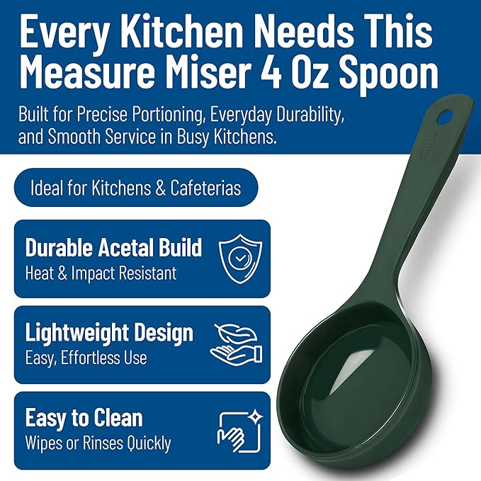 Carlisle FoodService Products Measure Miser Solid Measuring Spoon with Short Handle, 4 Ounces, Green (Pack of 12)