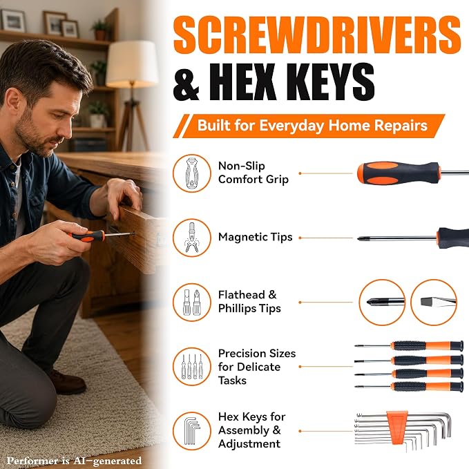 KOOPOOL 160-Piece Tool Kit for Home, Household Tools Set for DIY | Complete Household Tool Set with Hammer, Wrench, Screwdrivers, Pliers and Storage Case for Apartments, Dorms and Home Repairs