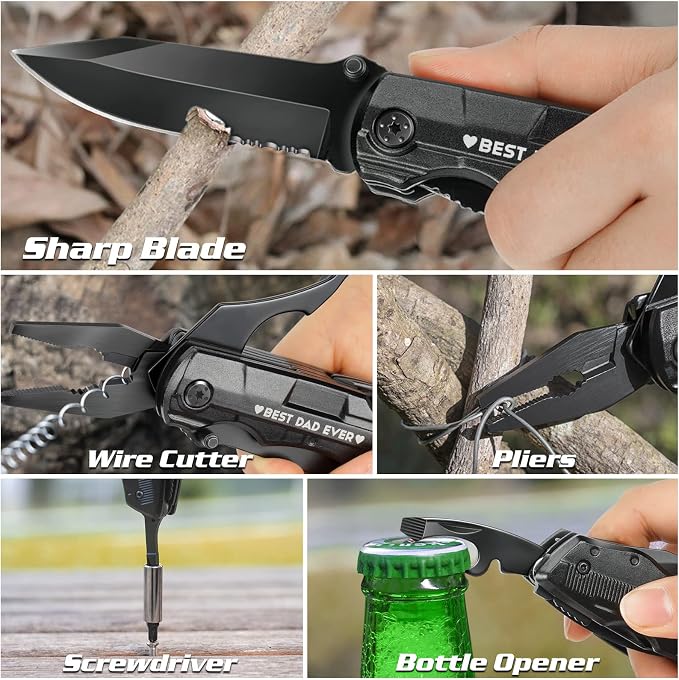 Fathers Day Dad Gifts from Daughter Son Wife Kids,BEST DAD EVER Multitool Knife,Christmas Birthday Father Day for Dad Step New Dad,Unique Camping Hunting Cycling Gift Ideas